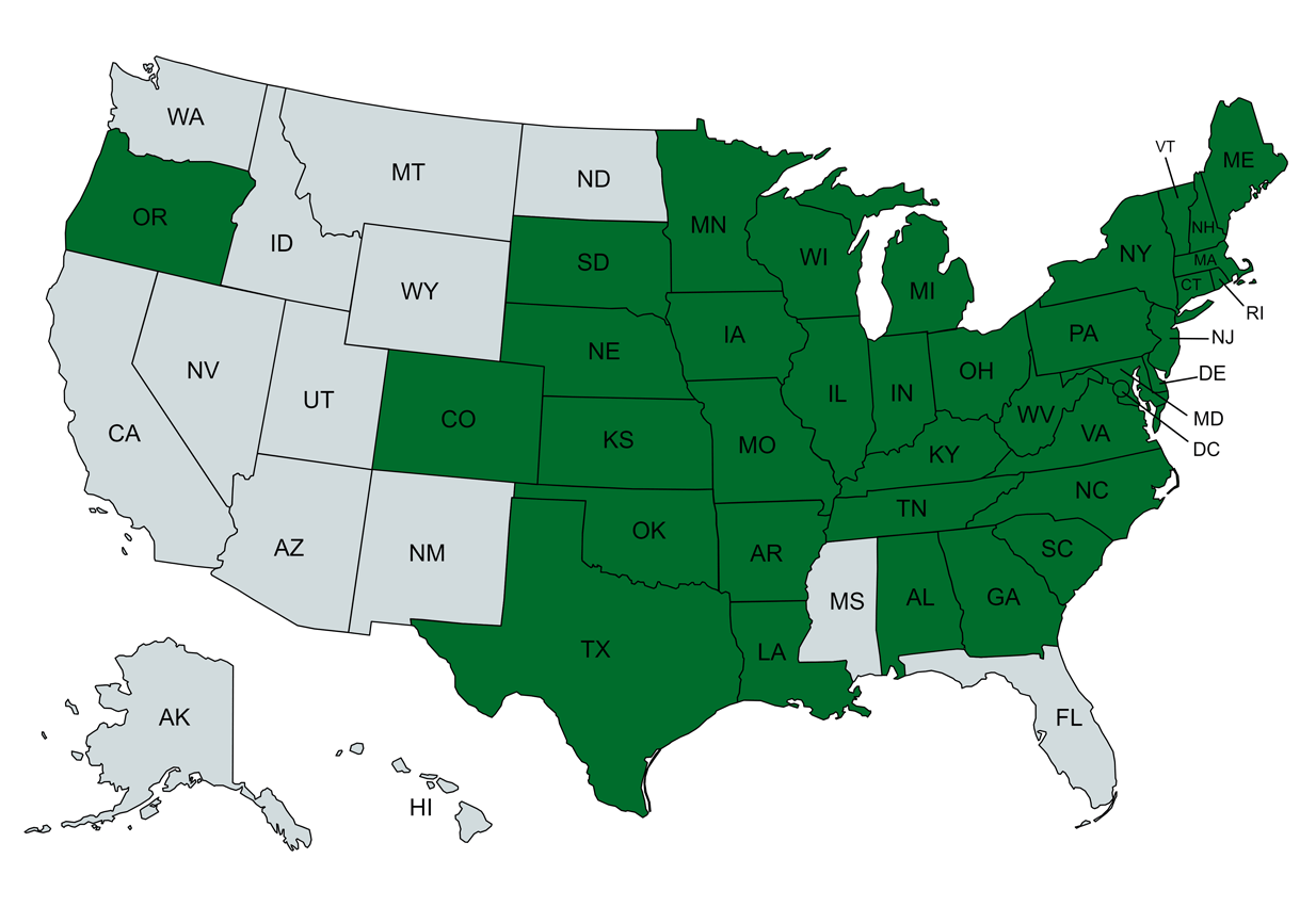 States in green have confirmed EAB infestations (as of early 2024).